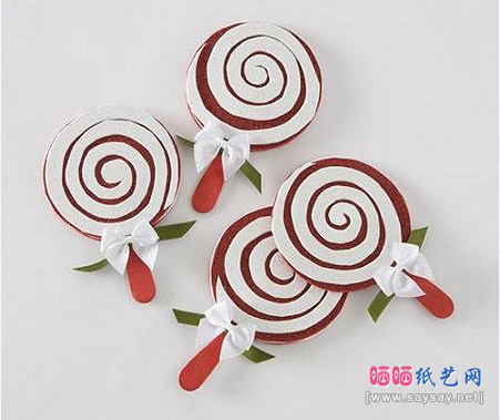 不织布手工制作圣诞装饰品-棒棒糖完成效果图-www.saybb.net