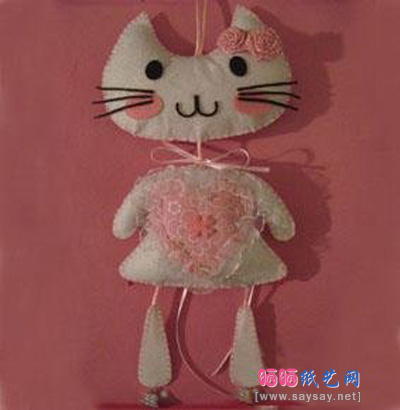 不织布制作可爱猫咪风铃详细教程完成效果图-www.saybb.net