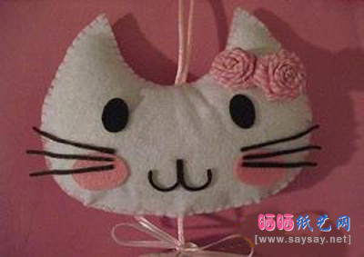 不织布制作可爱猫咪风铃详细教程步骤5-www.saybb.net