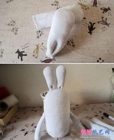 袜子娃娃制作教程-小兔子玩偶的做法步骤5-www.saybb.net