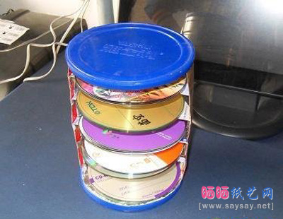 奶粉罐变废为宝制作多层光盘收纳架完成效果图-www.saybb.net
