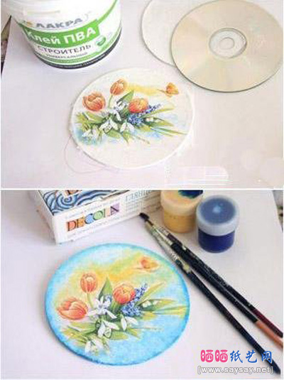 旧光盘变废为宝手工制作独特的壁画图片步骤4-www.saybb.net