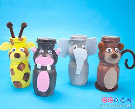 塑料酸奶瓶变废为宝制作可爱的河马和大象