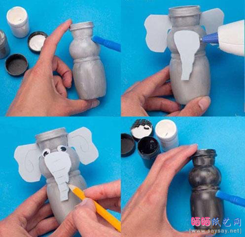 塑料酸奶瓶变废为宝制作可爱的河马和大象1