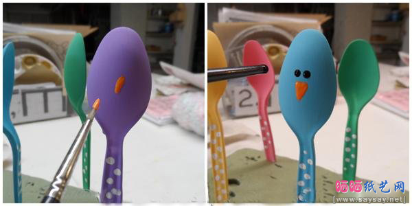 塑料勺子手工制作可爱的小鸡步骤4-www.saybb.net