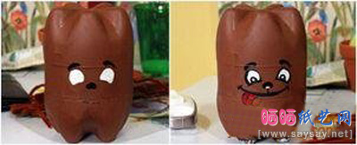 塑料瓶废物利用制作猴子造型喂鸟器步骤2-www.saybb.net