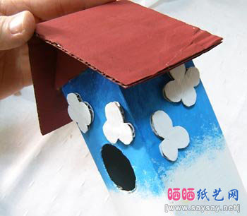 牛奶盒DIY,牛奶盒制作,制作小鸟装饰屋-www.saybb.net