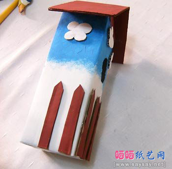 牛奶盒DIY,牛奶盒制作,制作小鸟装饰屋3-www.saybb.net