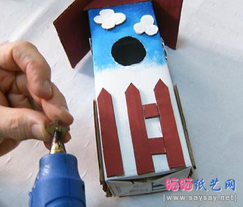 牛奶盒DIY,牛奶盒制作,制作小鸟装饰屋4-www.saybb.net